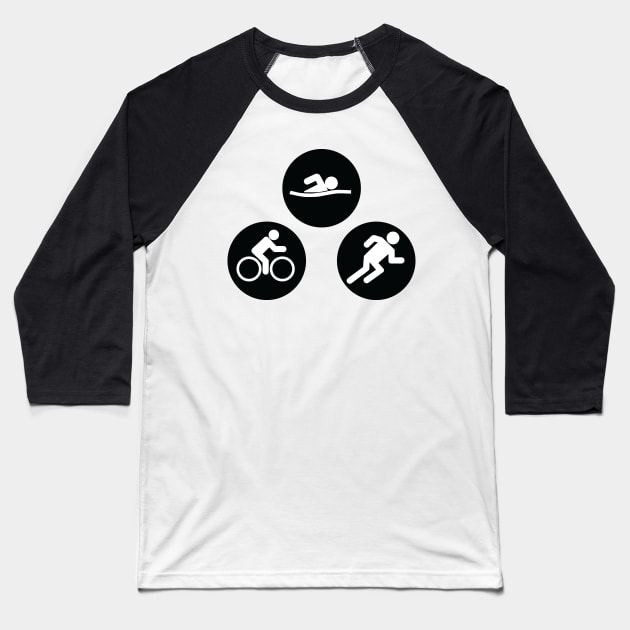 Swim Bike Run Baseball T-Shirt by Fun-E-Shirts